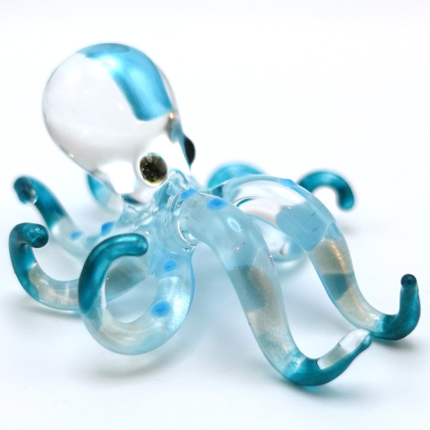 Sansukjai Octopus Tiny Miniature Hand Blown Glass Art Figurines Sea Animals Collectible Gift Decorate (Clear Blue)