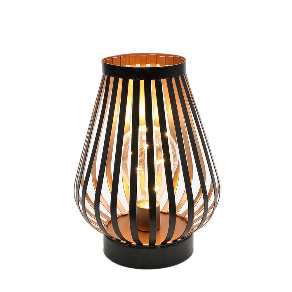 JHY DESIGN Metal Cage LED Lantern 8.7''H Battery Powered Cordless Accent Light with LED Edison Style Bulb Great for Weddings Parties Patio Events Indoors Outdoors Christmas Decorations