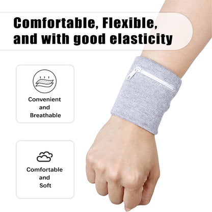 6Pcs Wrist Wallet with Zipper, Cotton Absorb Sweatband Zipper Wrist Pouch for Keys/ID Cards/Cash, Sweat Wristbands Women Men Outdoor for Running/Walking/Basketball/Football/Tennis/Hiking/Workout