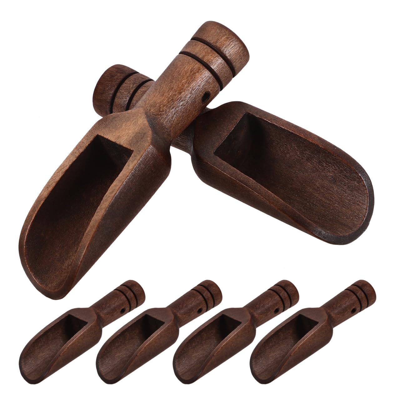 Unomor 6-Piece Mini Wooden Spice Spoons 3" Set – Dark-Brown Ergonomic Handle for Precise Salt, Tea & Candy Scooping – Compact Reusable Utensils for Jars, Home Kitchen, Café & Gift