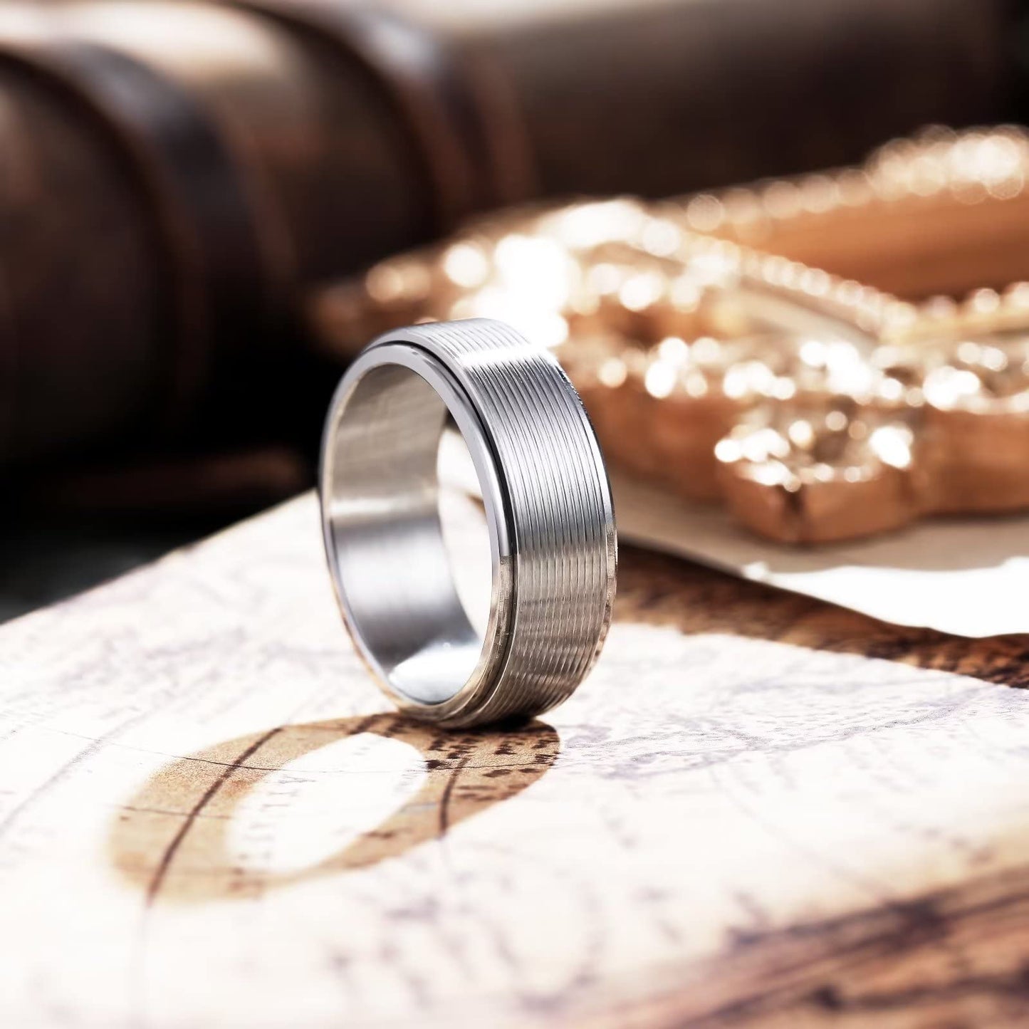 King Will Mens Silver 8mm Groove Spinner Rings Stainless Steel Anxiety Fidget Ring for Women Men Polish Thin Line Groove Wedding Band Fidget Ring Matte Brushed Comfort Fit 8