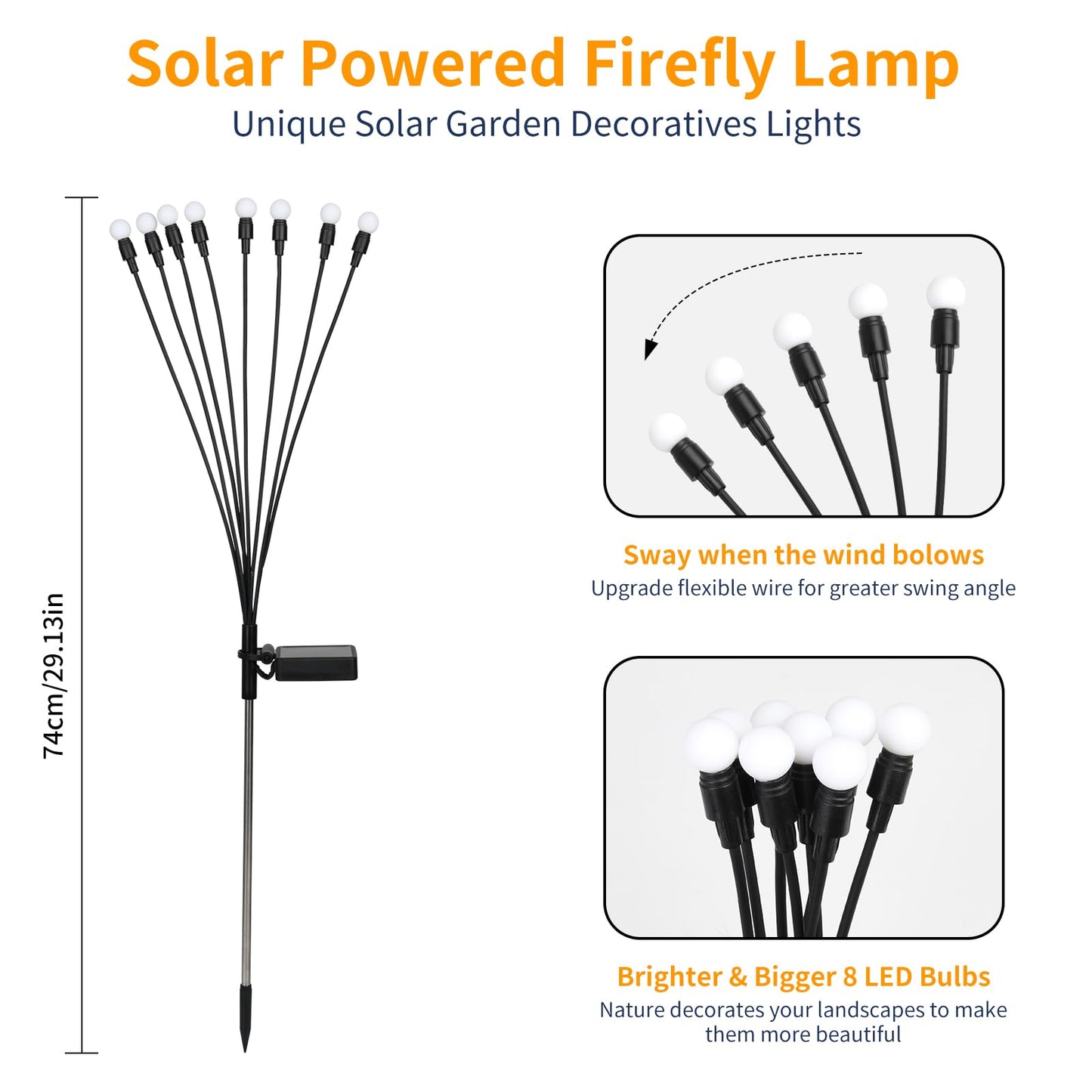 VerveAura 2 Pack IP65 Waterproof Solar Firefly Lights, 16 LED Warm White Swaying Lamps with Realistic Effect, Wind-Activated 8 Hrs Runtime No Wiring for Landscape Yard Patio Halloween Christmas Decor