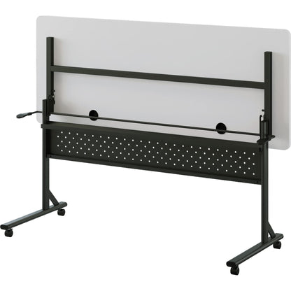Lorell Shift 2.0 Flip & Nesting Mobile Table, 60" x 24" x 29.5", Black Steel Frame, Gray Laminated Top