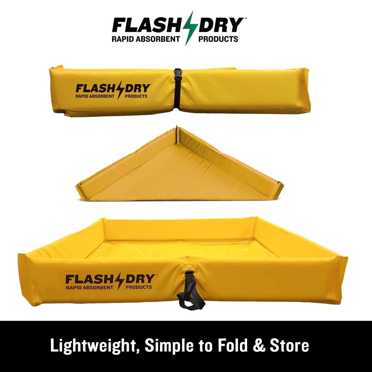 FLASHDRY Portable Spill Containment Berm, Folding Duck Pond 4' x 4', Reusable Oil, Fuel & Chemical Spill Containment Tray, UV-Resistant PVC, Heavy-Duty, Quick & Easy Setup, Garage & Industrial Use