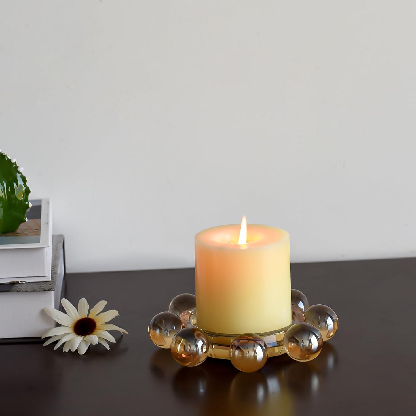 Marvala Crystal Pillar Candle Holder, Chic Smoky Bubble Candle Dish, Decorative Candlestick for Table, Party, Wedding, Holiday, Home Decor