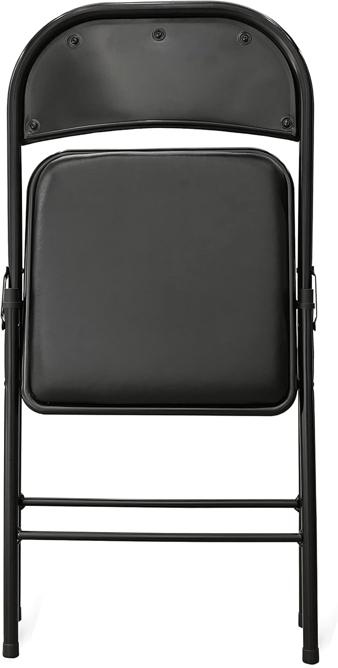 Amazon Basics Comfortable Vinyl-Padded Metal Steel Folding Chairs for Events, Easy to Fold and Store, Black, 4-Pack
