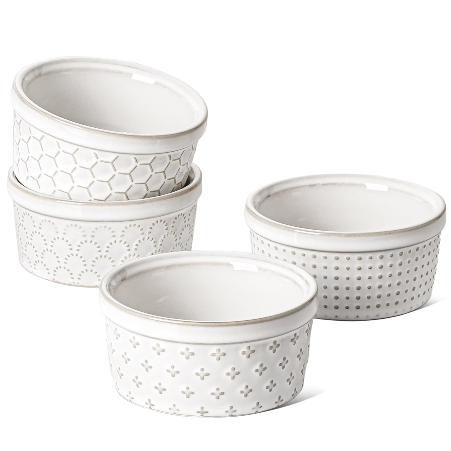 LE TAUCI Ramekins 6 oz, Ramiken for Creme Brulee, Lava Cake,Pudding, Souffle, Small Sauce Bowl,Ceramic Baking Dishes- 4 inch, Set of 4, Arctic White