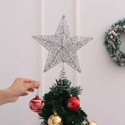 Christmas Tree Star Topper Lights,Xmas Tree Glittered Tree-top with Led Party Home Decor,Silver (Silver 1)