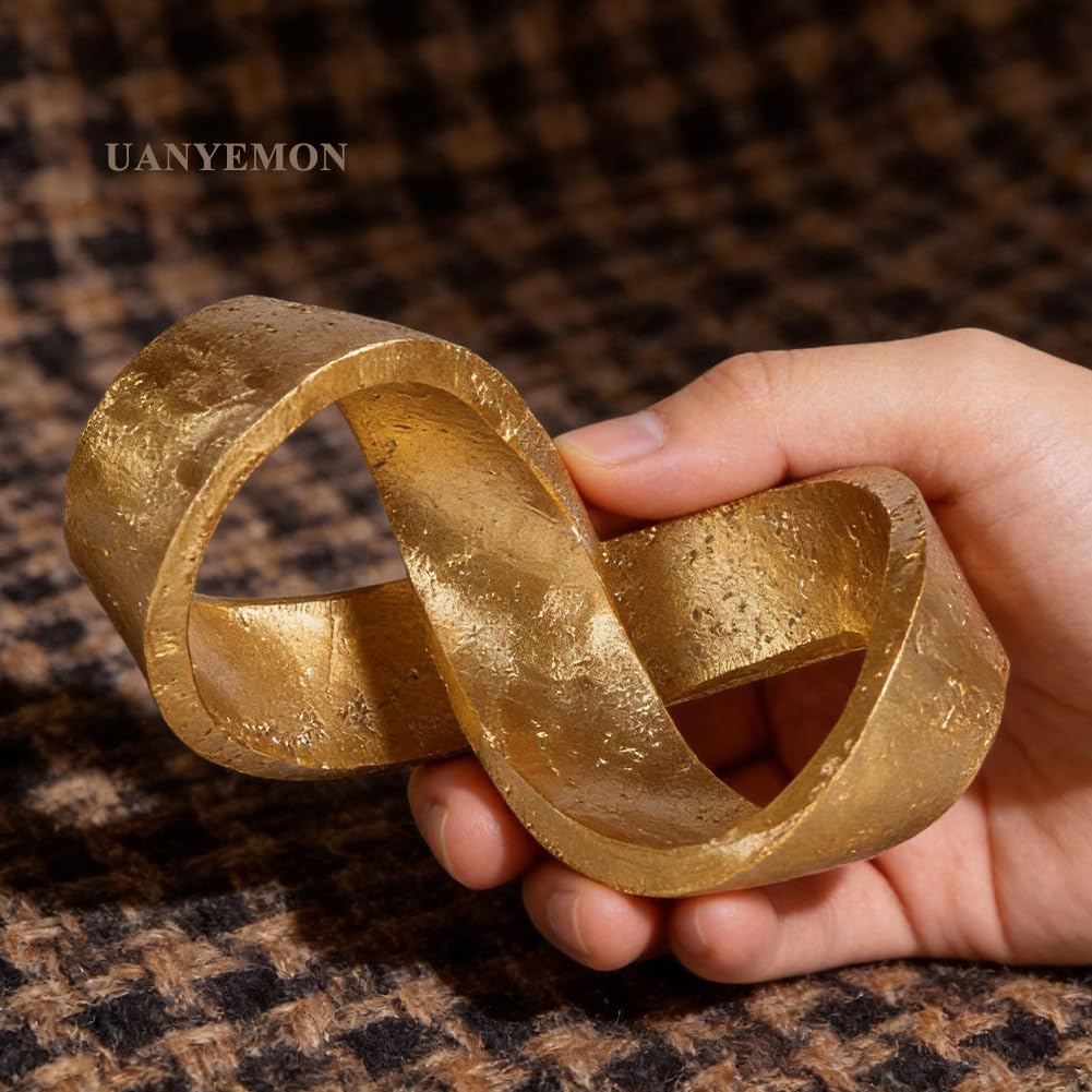 Modern Infinity Knot Sculpture - Gold Knot Home Decor, Multi-Angle Statue for Shelves, Coffee Table, Bookshelf, Living Room, Office, Resin Geometric Decorative Accent, Abstract Art Knick Knacks Gifts