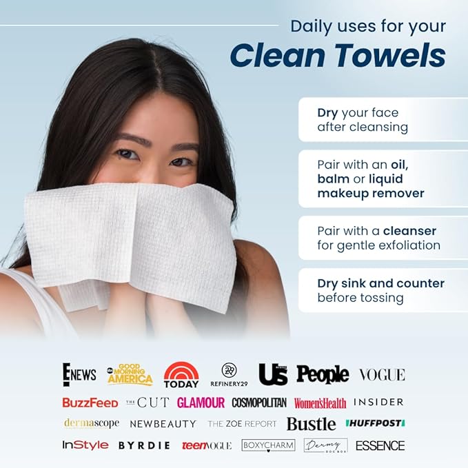 Clean Skin Club Clean Towels®, 100% USDA Biobased Face Towel, Disposable Face