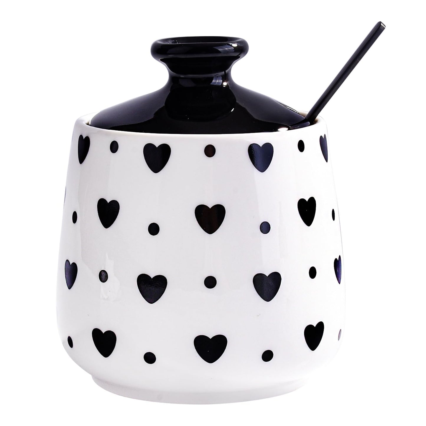 Cerficer Ceramic Sugar Bowl with Lid and Spoon, Decorative Sugar Jar for Coffee Bar, Cute Black Heart, Polka Dot Pattern or Salt Cellar, Modern Farmhouse Kitchen Decor