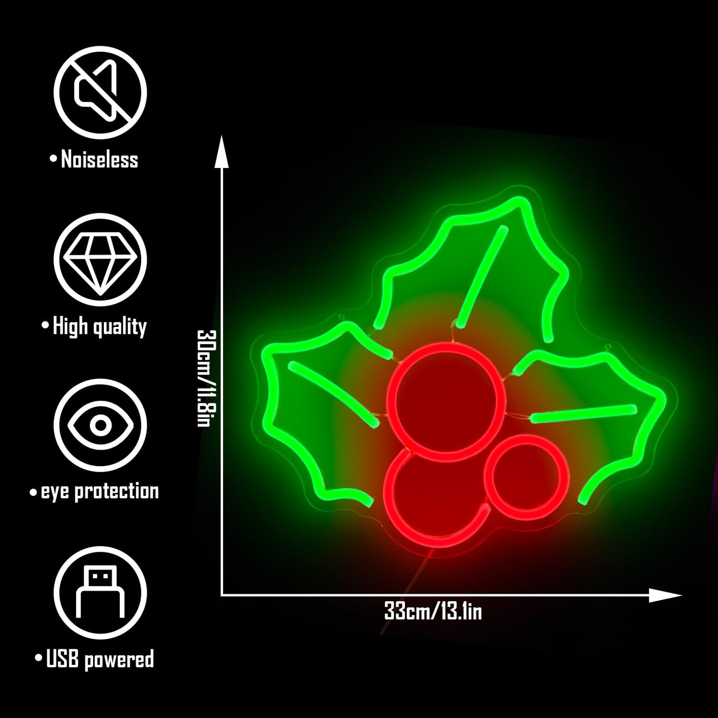 Holly Neon Sign for Wall Decor Dimmable Christmas Neon Sign Fruit Neon Light Signs Led Neon Light Up Sign Neon Signs for Bedroom Living Room Shop Bar Pub Club Christmas Gift Party