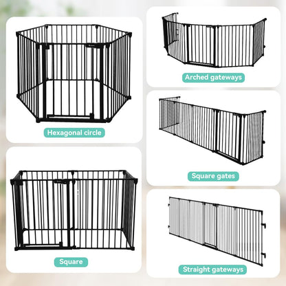 COMOMY 380cm Extra Wide Baby Gate, Dog Gates for Stairs Doorways, Fire Guard Safety Gates for Kids&Pets, Auto Close Baby Fence Barrier Indoor with Door, Hardware Mounted, 6-Panels (76cm Tall, Black)
