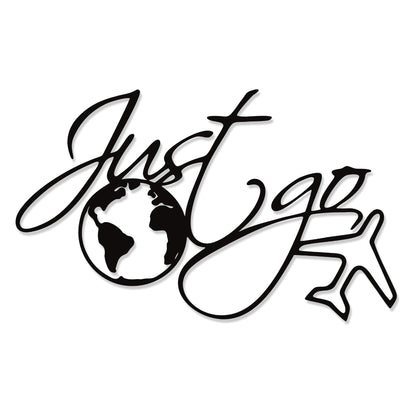 YATEASLU Travel Wall Art Just Go – World Map & Airplane Metal Decor, Adventure Wall Sculpture for Home, Camper & Bathroom – Waterproof Indoor/Outdoor Travel Decorations(15.2x9.3IN)