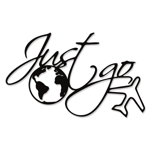 YATEASLU Travel Wall Art Just Go – World Map & Airplane Metal Decor, Adventure Wall Sculpture for Home, Camper & Bathroom – Waterproof Indoor/Outdoor Travel Decorations(15.2x9.3IN)