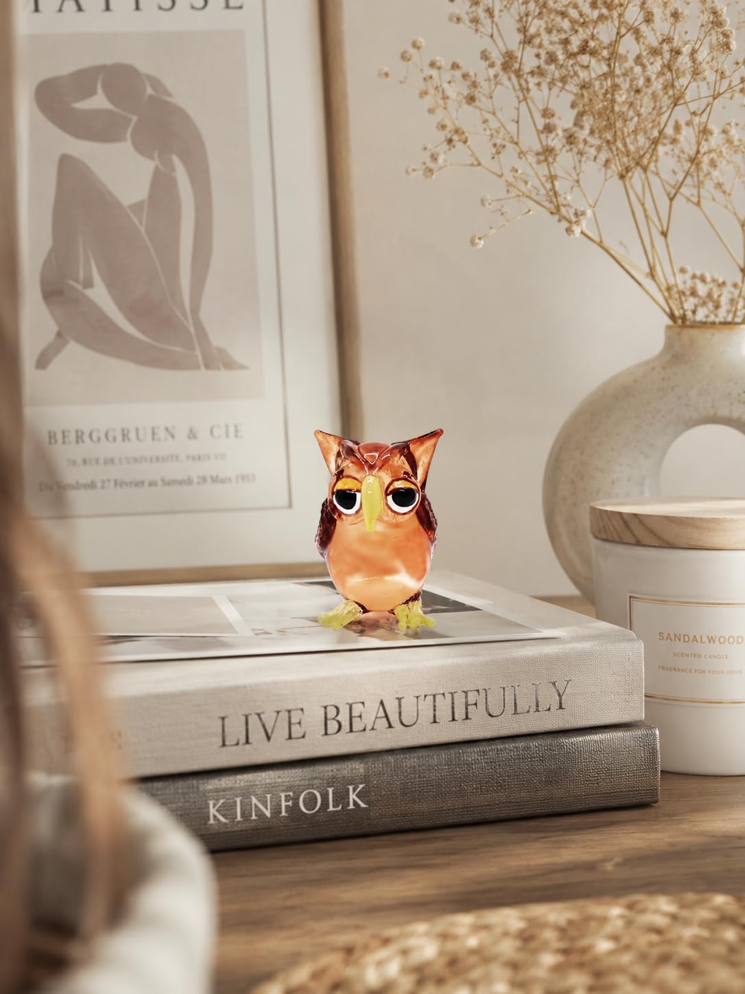 1shopforyou Crystal Owl Miniature Bird Figurine Hand Blown Glass Lampwork Figure Collectible Decor 1¾" Tall