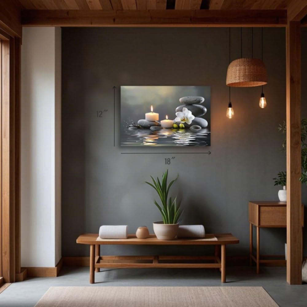 CGXLB Zen Stone Wall Art Candles & Orchid Painting Serene Water Decor for Spa Bathroom Bedroom Meditation Room 12"x18"