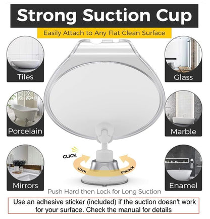 HONEYBULL Shaving Mirror – Fogless Shower Mirror with Suction & Swivel for Bathroom, Travel Friendly, No Fog, Easy to Install, Perfect for Men’s Grooming & Skincare (White)