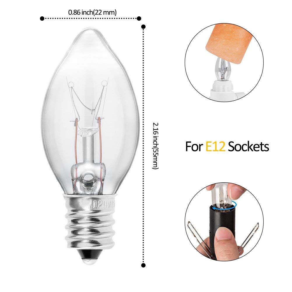 OHLGT 2-Pack Salt Lamp Cord Replacement with Dimmer Switch 5 feet Lamp Cord and 6-Pack Halogen Salt Lamp Bulbs(15 Watts)
