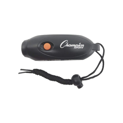 Champion Sports Electronic Hand Whistle, Three Tone-for Sports Coach, Referee, PE Teacher, Lifeguard, & Personal Use -Push Button, Handheld, Indoor and Outdoor, Adjustable Volume and Wrist Strap Black