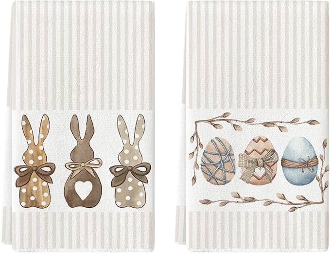 Artoid Mode Stripe Rabbit Bunny Eggs Easter Kitchen Towels Dish Towels
