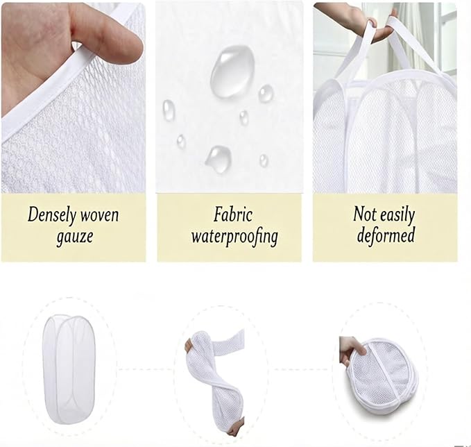 The upgraded pop-up laundry basket features a breathable side pocket mesh design