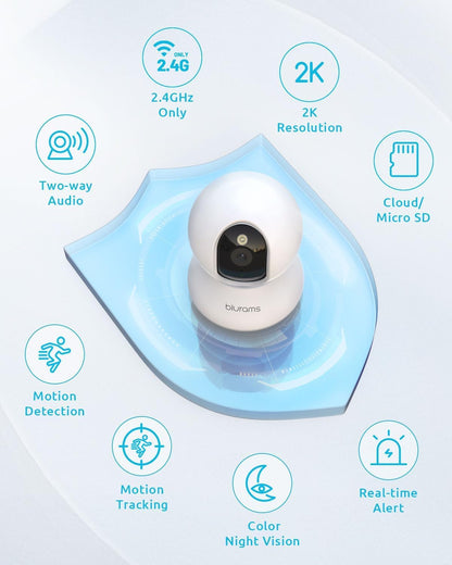 blurams Pet Camera 2K, Indoor Cameras, Dog Camera, 360° Home Security Cameras, Color Night Vision, Motion Tracking, 2-Way Talk, Cloud&SD, APP Control, Works with Alexa