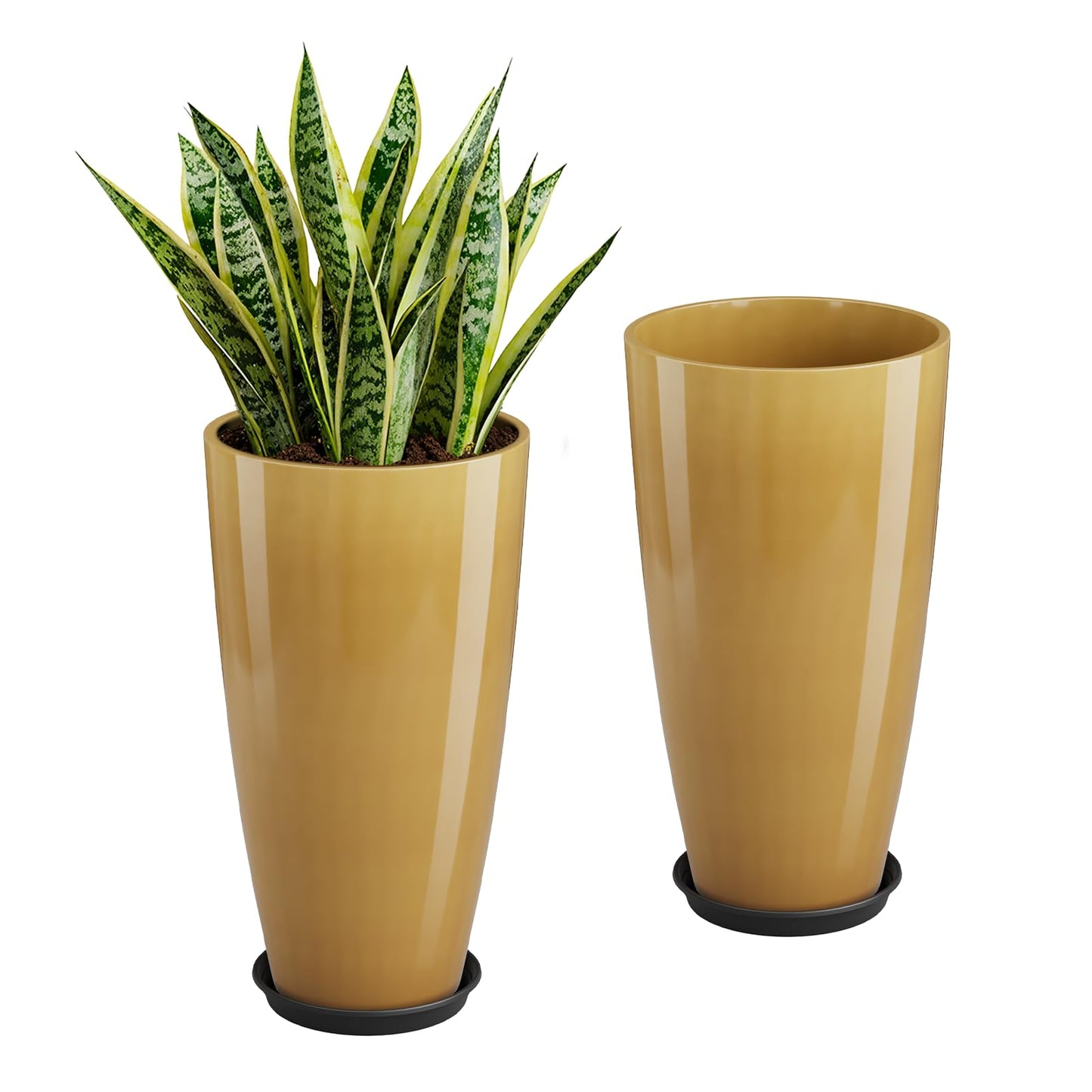 QCQHDU 21 inch Tall Planters for Outdoor & Indoor Plants, 2 Pack Sturdy Plant-Flower-Tree Pots for Front Porch Patio Deck Living Room Decor, Golden