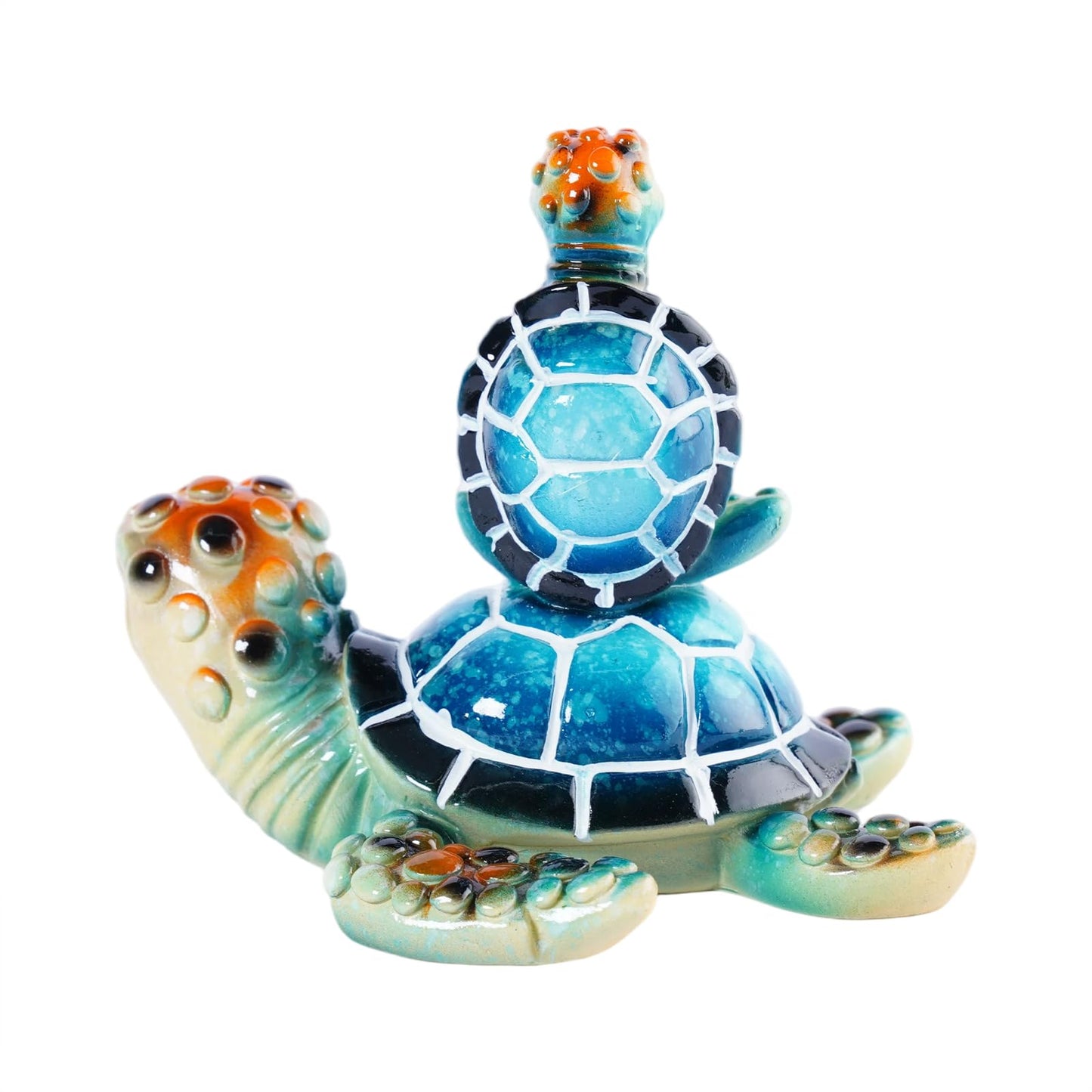 Brizoria Sea Turtle Figurine Beach Decor Ocean Decor Meditating Baby Turtle Resin Coastal Zen Statue Glossy Painted Finish for Bathroom Bedroom Office Bookshelf, Blue