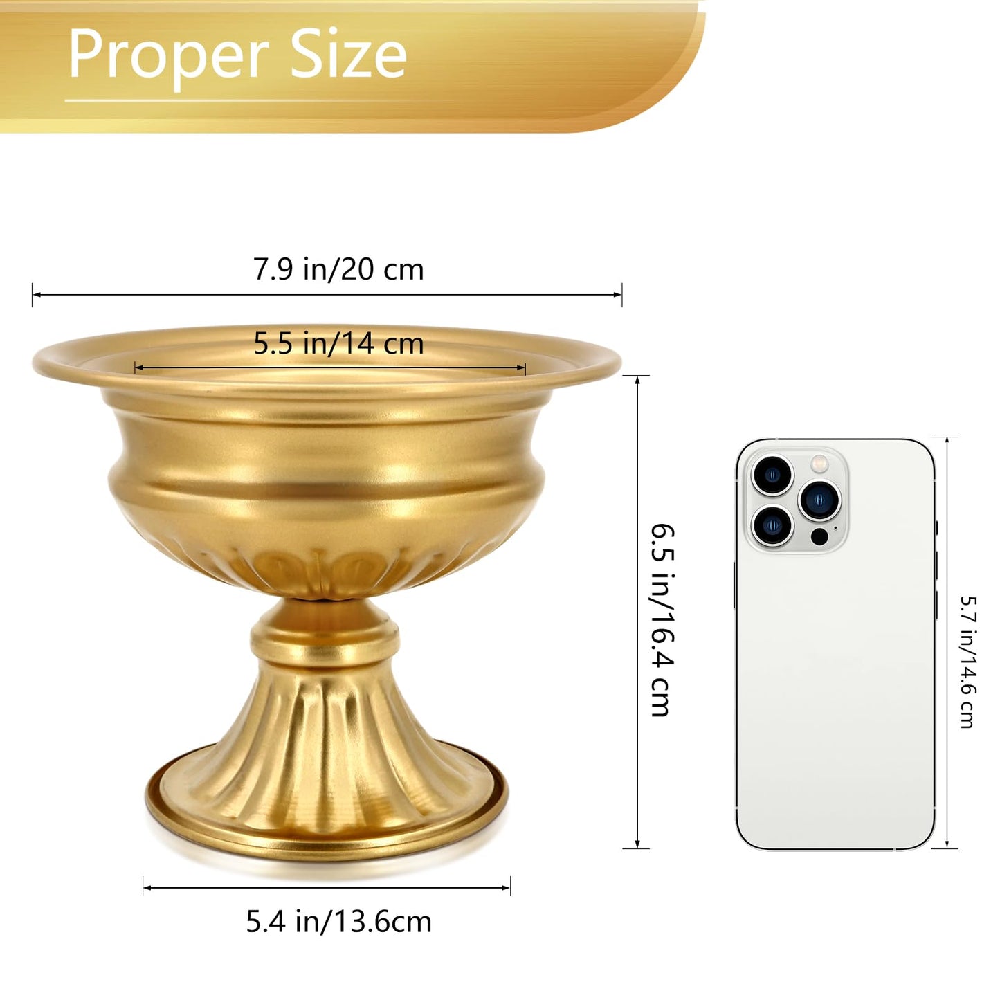 AZXTOPSEZ Gold Compote Vases for Centerpieces: Wedding Flower Vase for Tables 6.5 Inch Small Metal Urn Pedestal Bowl for Party Anniversary Event Home Decor Set of 2