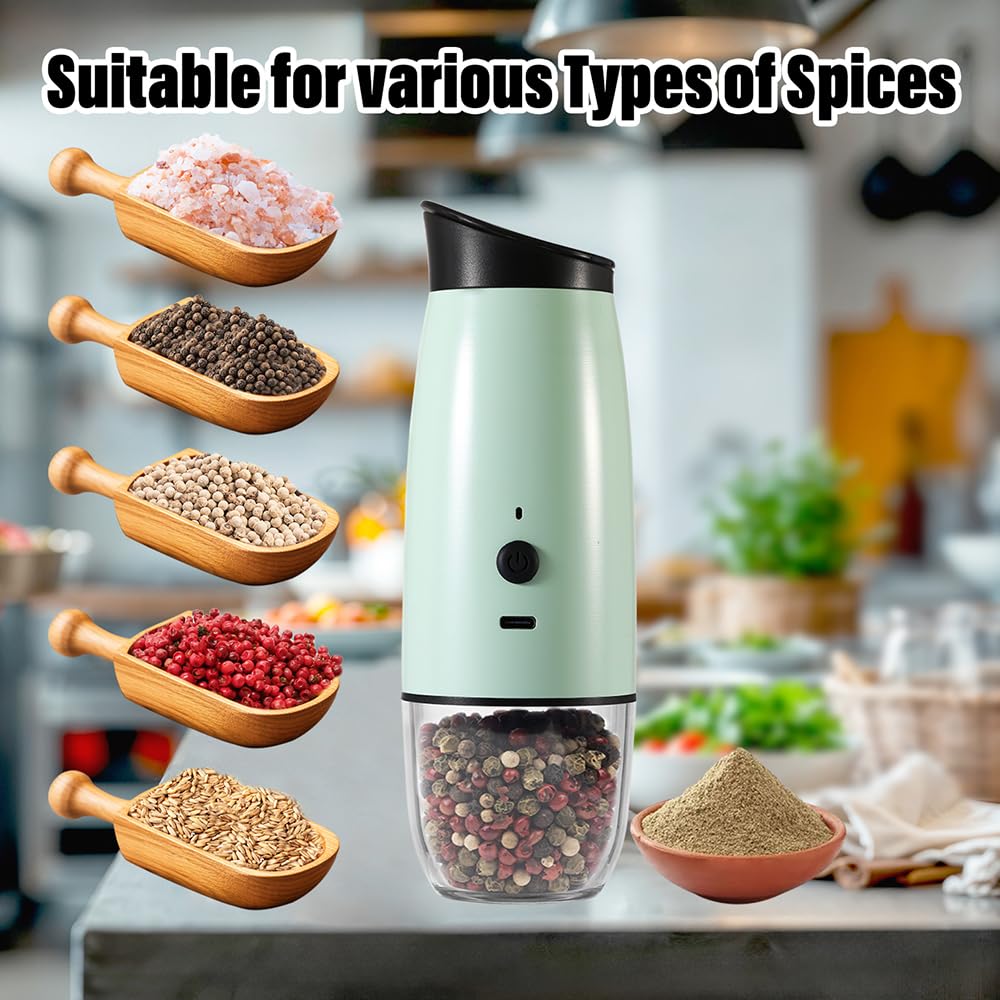 2 PCS Rechargeable Gravity Electric Salt and Pepper Grinder Set Shakers Automatic Grinders Adjustable Coarseness Mill Grinder Set with 3.5oz 90ml Capability size 2.4x7 inches Charging By USB