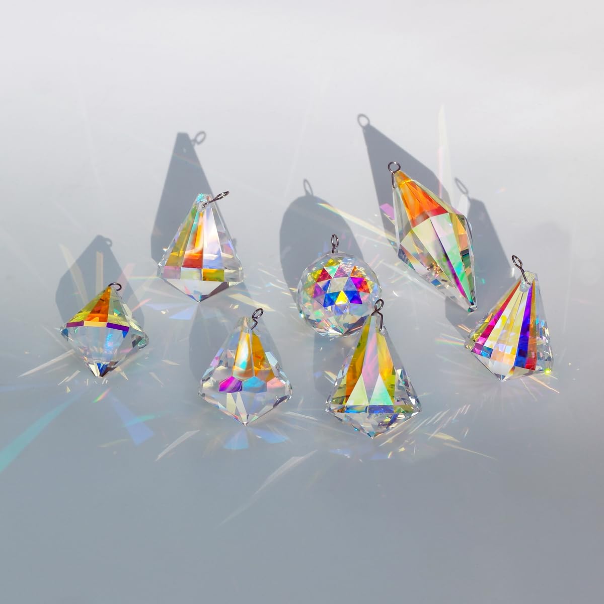 GOLDENHAITAI Crystal Chandelier Prism Suncatcher for Window Hanging Jewelry Ornament Set of 7 (Clear AB)