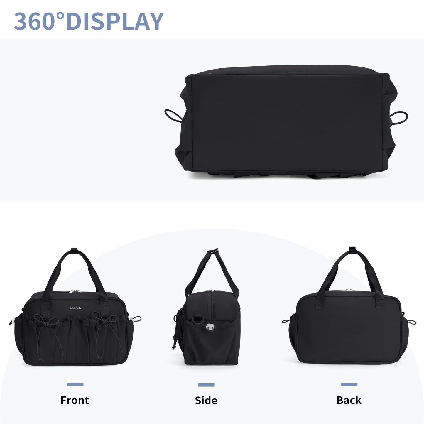ECOHUB Small Gym Bag for Women, Mini Gym Duffle Bag with Wet Compartment, Bowknot Sports Bag, Cute Gym Tote Bag Dance Yoga Workout Travel Bags Black