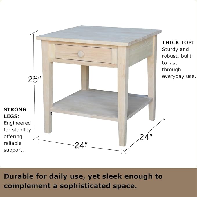 Solid Wood Spencer End Table, Unfinished
