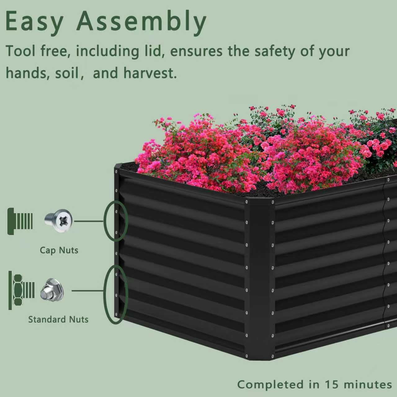 Nedenyou 8x2x2FT Galvanized Raised Garden Bed,Planter Raised Beds-Metal Garden Box,Large Plant for Outdoor Planting, Vegetables Bed，Flower,herb-Black