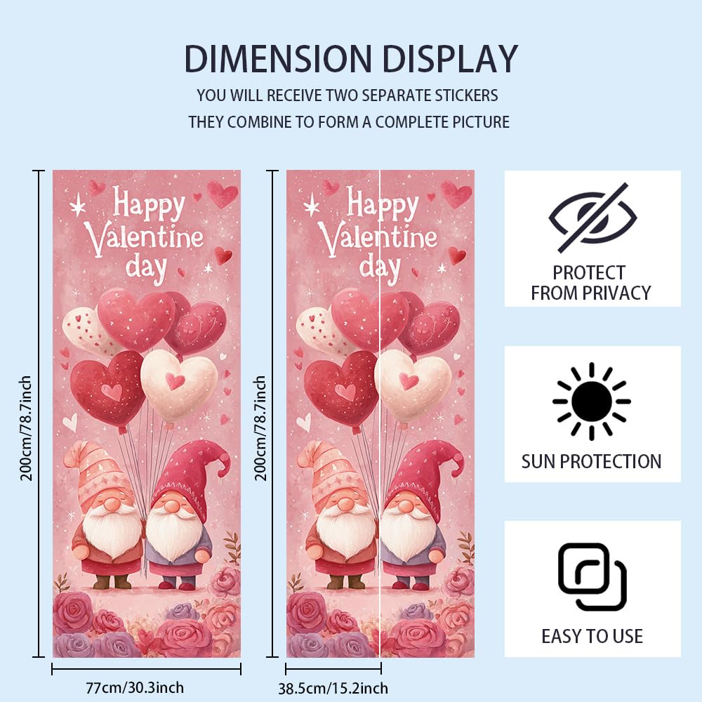 WDESYADMS PVC Self Adhesive Door Sticker 30.3x78.7 Inch Valentine Gnomes with Heart Balloons Design Peel and Stick Decorative Door Decal for Bedroom Living Room Entryway Holiday Home Decor