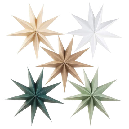 5Pcs Sage Green Paper Star 12 Inch 9-Pointed Hanging Star Lanterns for Christmas Wedding Birthday Home Winter Party Decortion
