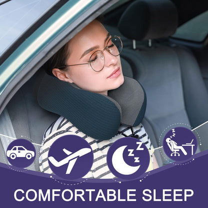 napfun Neck Pillow for Traveling, Upgraded Travel Neck Pillow for Airplane 100% Pure Memory Foam Travel Pillow for Flight Headrest Sleep, Portable Plane Accessories, Light Grey