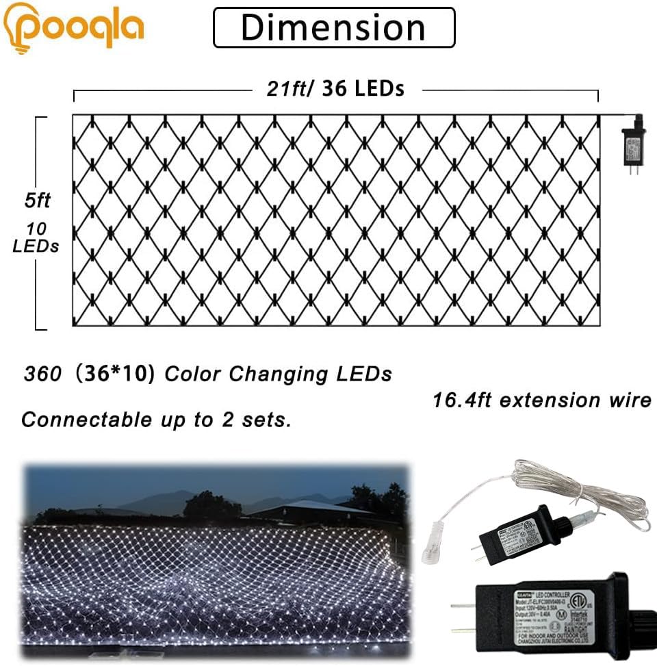 Cool White Net Lights, 360 LED Outdoor Christmas Net Mesh Lights for Bushes 21x5 ft, 8 Modes Waterproof Twinkle String Lights Connectable for Christmas Hedge Yard Garden Party Decor