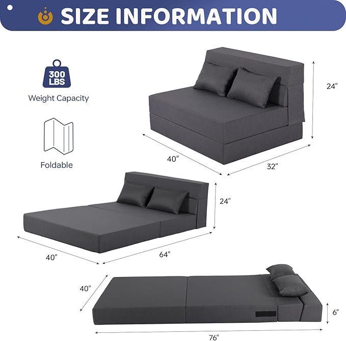 Fvkind Folding Sofa Bed, Foldable Sleeper Chair