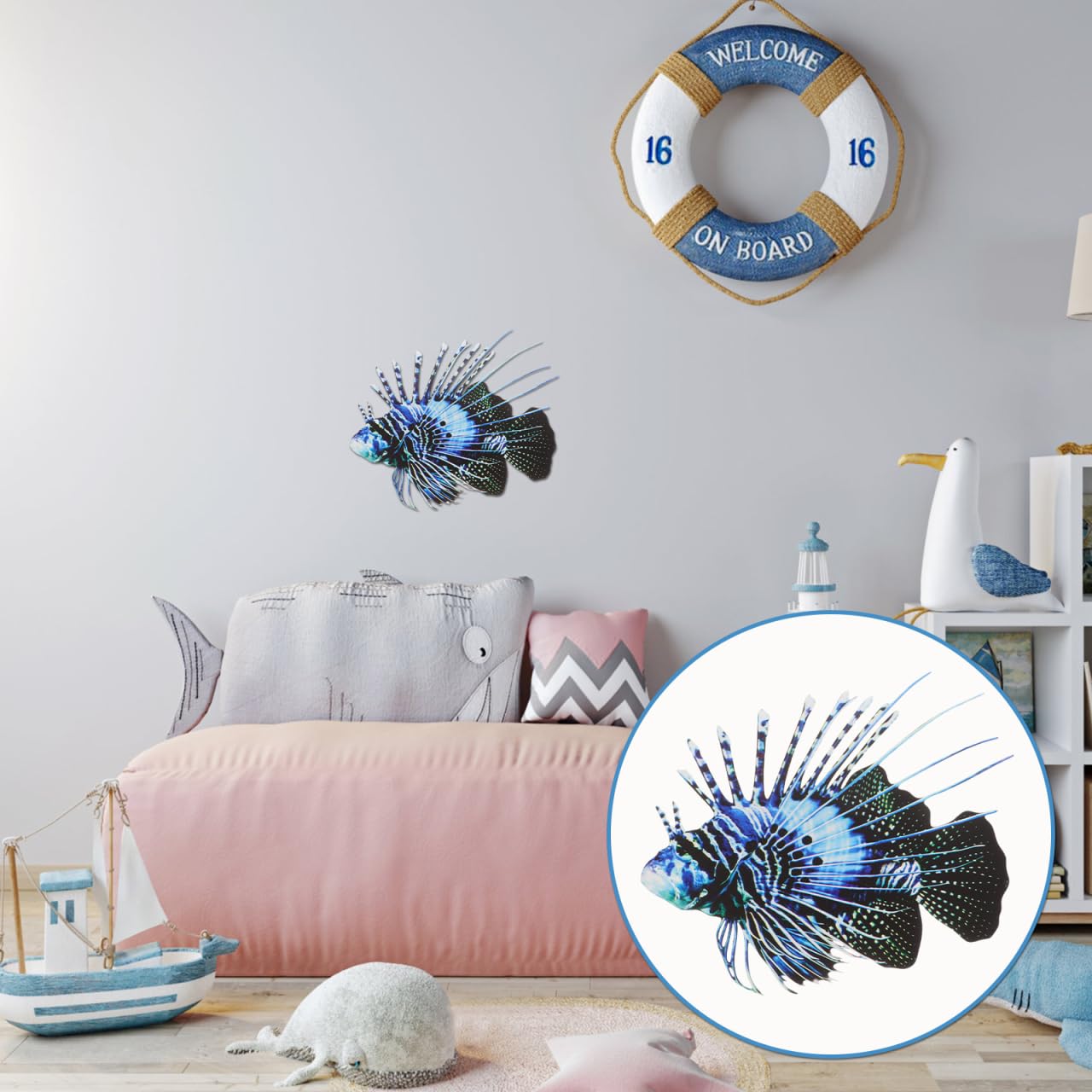 Zerodeko Iron 3D Ocean Animal Wall Art, Blue, 10.22 x 7.86 x 0.19 inches, Nautical, Hanging Sculpture, Unframed, Metallic Finish, Unisex, Indoor, Decorating, Bedroom, Living Room, Nursery
