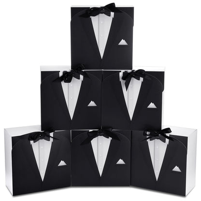 Motipuns Set of 6 Groomsmen Box with Ribbon Groomsman Proposal Gift for Men Paper Gift Boxes for Wedding Birthday Graduation Father's Day, 7.87 x 7.87 x 3.94''(Black)