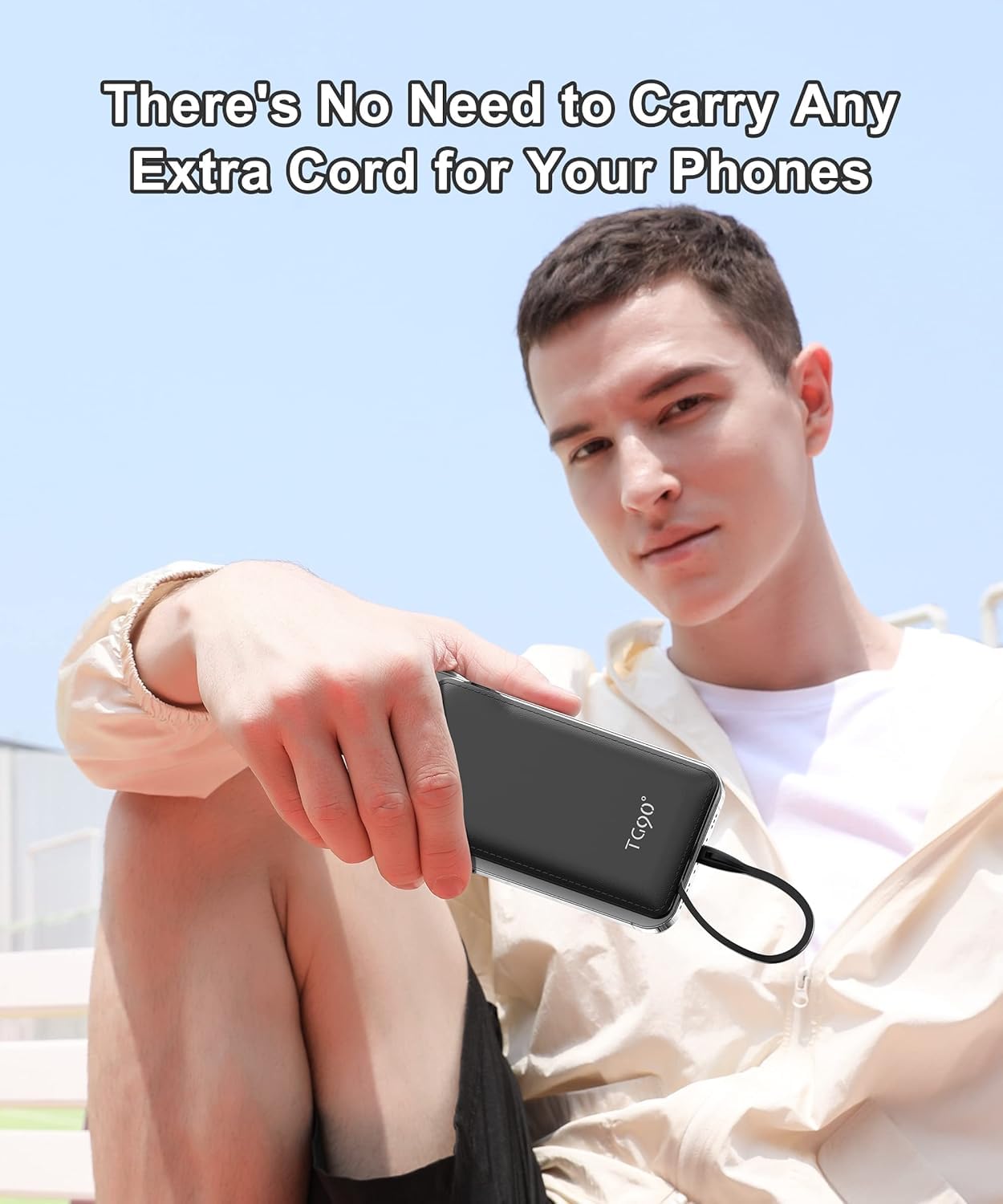 TG90° Portable Charger 10000mah Cell Phone Battery Backup, Ultra Slim Power Bank with Built in Lightning and USB-C Cable, Portable Phone Charger Battery Packs Compatible with iPhone Android Phones