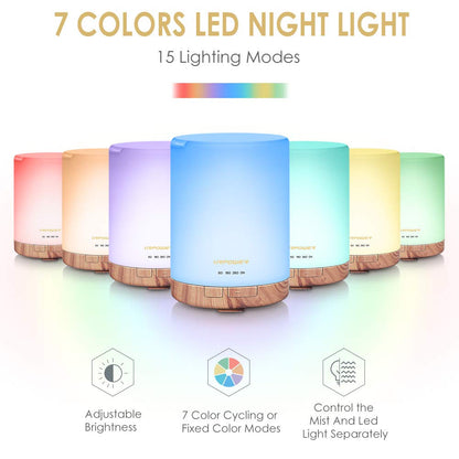URPOWER 300ml Aromatherapy Essential Oil Diffuser Ultrasonic Air Humidifier AUTO Shut Off Scent Diffuser Night Light 7 Color Changing LED Lights and 4 Timer Settings for Bedroom Office Home