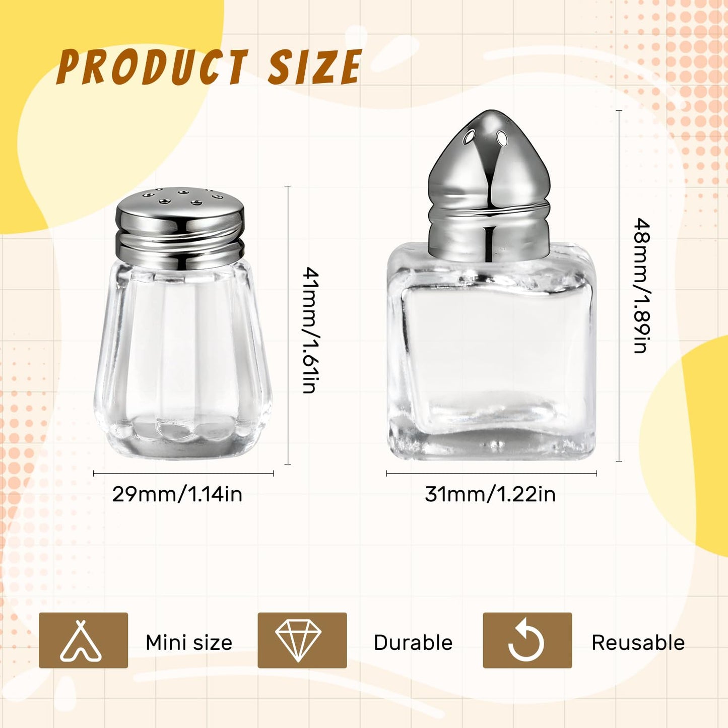 BOSMIOW 6Pack Small Glass Spice Jars with Silver Cap,Clear Mini Salt Holders,Durable Pepper Shakers,Empty Seasoning Powders Containers for Kitchen Restaurants