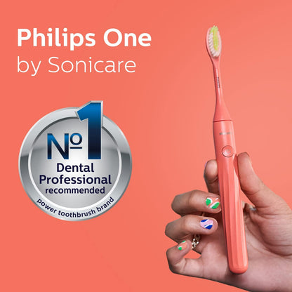 Philips One Electric Toothbrush by Sonicare HY1100/51 - Micro Vibrations, Soft bristles That Gently Polish and whiten teeths, 3 Month Battery Life, 2 Minute Timer and Quadpacer Red