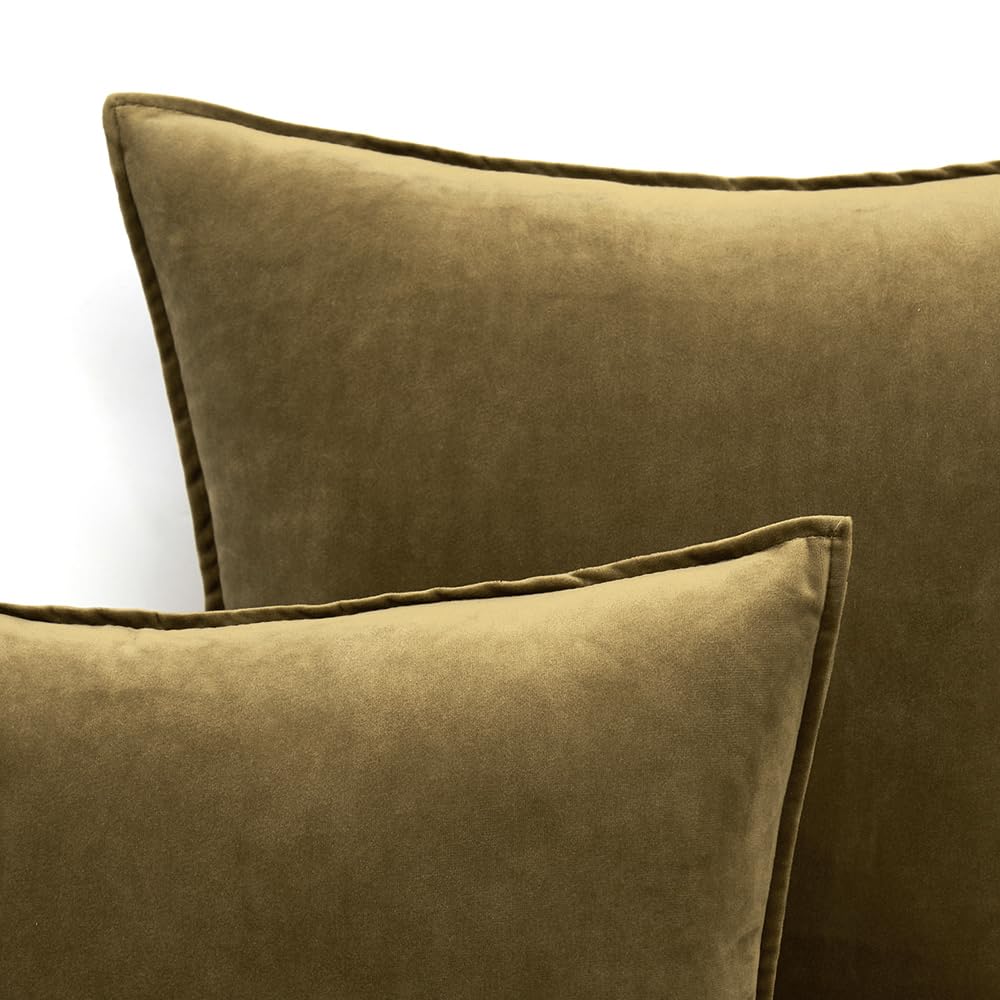 MIULEE Olive Green Velvet Throw Pillow Covers 20x20 Soft Decorative Solid Square Cushion Cases Pack of 2 Modern Luxury Home Decor for Couch, Sofa, Bedroom