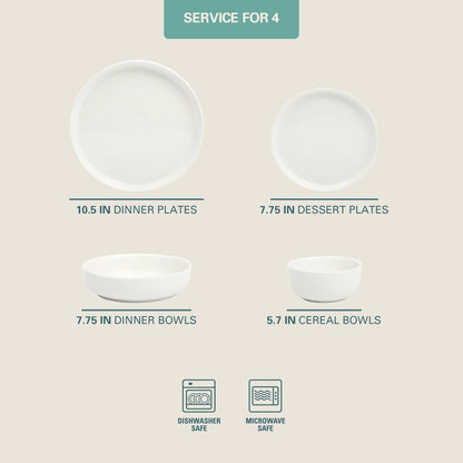Gibson Home Oslo Porcelain Chip and Scratch Resistant Dinnerware Set, Service for 4 (16pcs), Ceramic Plates and Bowls Dishes Sets, White - Microwave and Dishwasher Safe