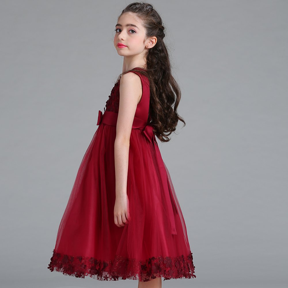 Acecharming Flower Girl Dresses for Wedding, Bridesmaid Baby Girl Pageant Elegant Lace Tulle Baptism Princess Party Dress