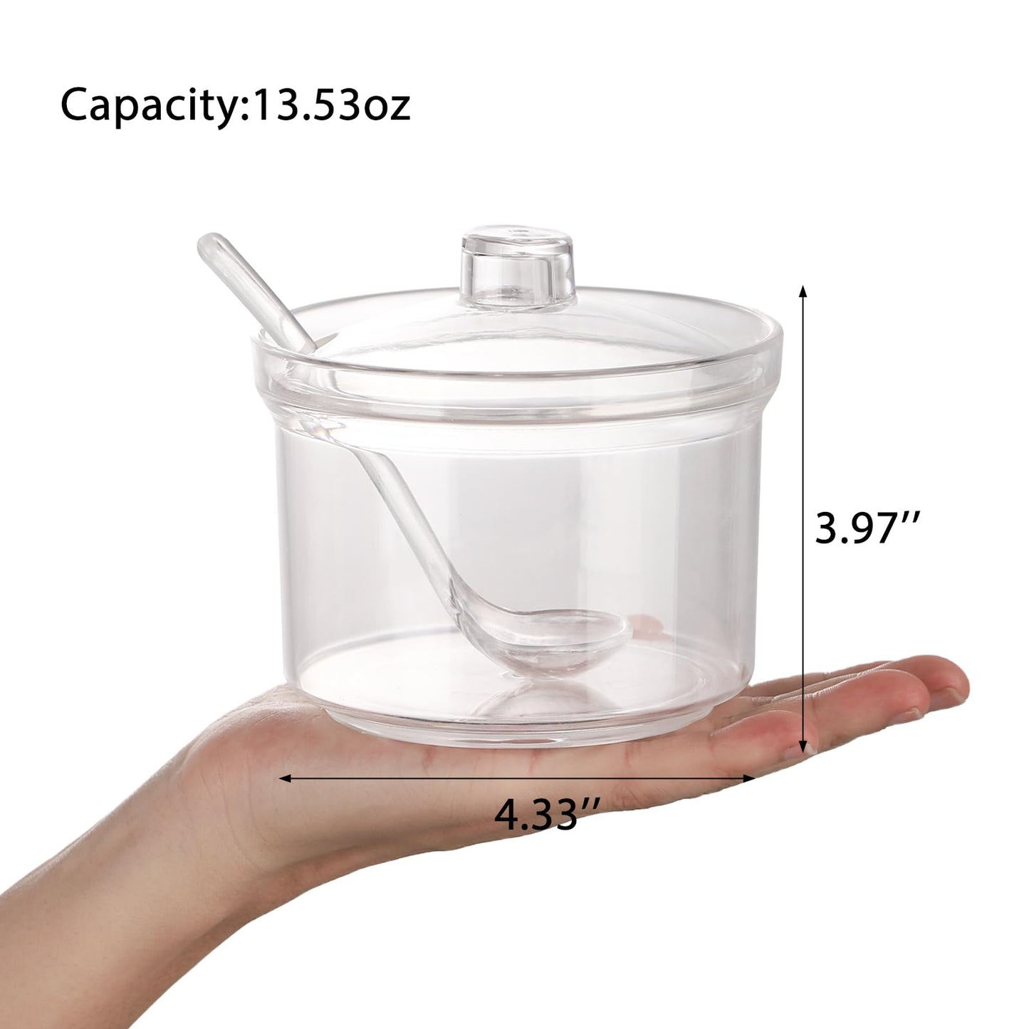 RAMFIYN Set of 4 Acrylic Sugar Bowl with Lid and Spoon, Clear Sugar Jar with Lid And Spoon, Cute Jars for Sugar, Salt, Tea, Condiment Server- 13oz